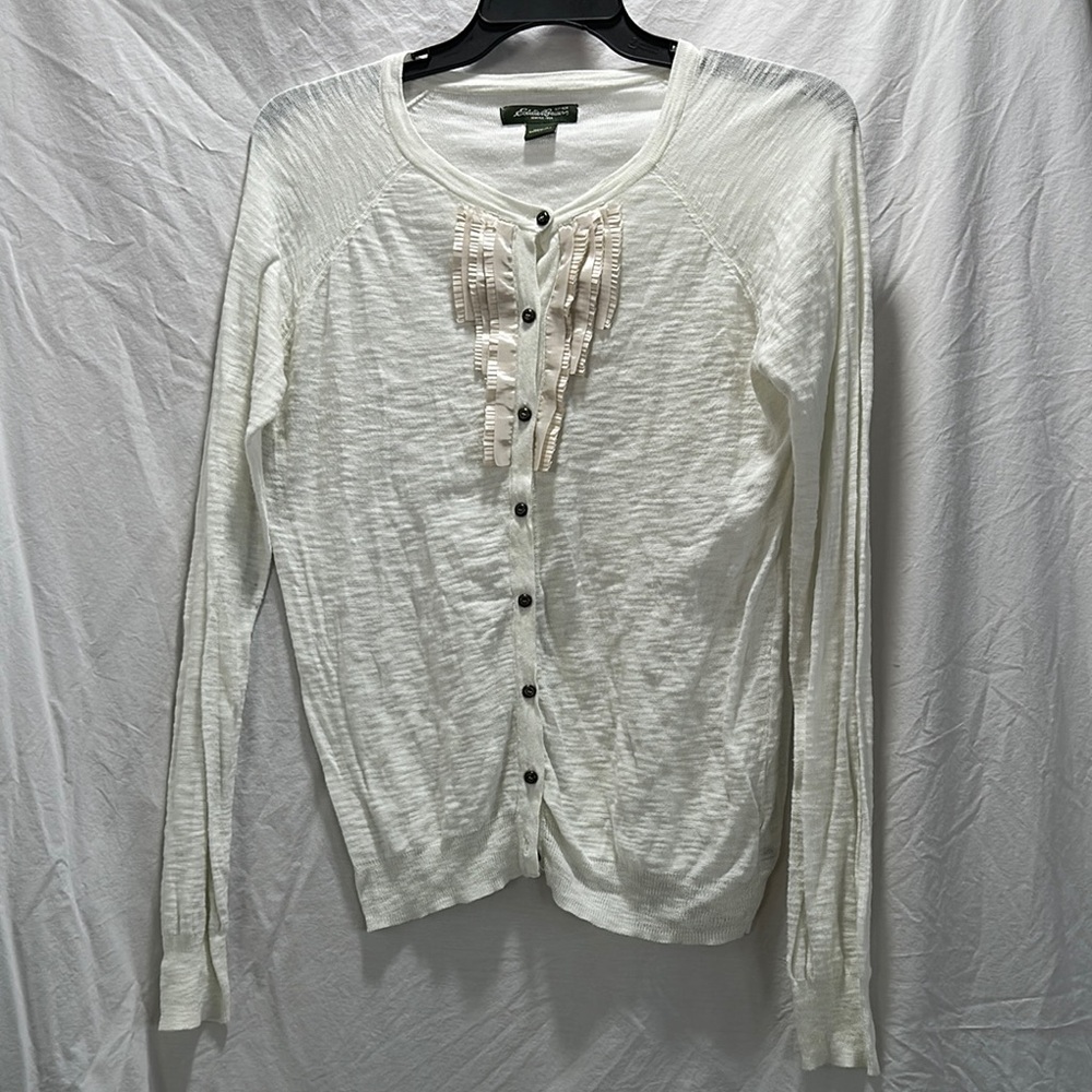 Eddie Bauer ivory duffle front light esthetic cardi Y2K